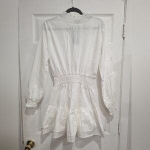 Nasty Gal White Dress High Neck Cotton Poplin Shirred Smock Dress 10 NWT